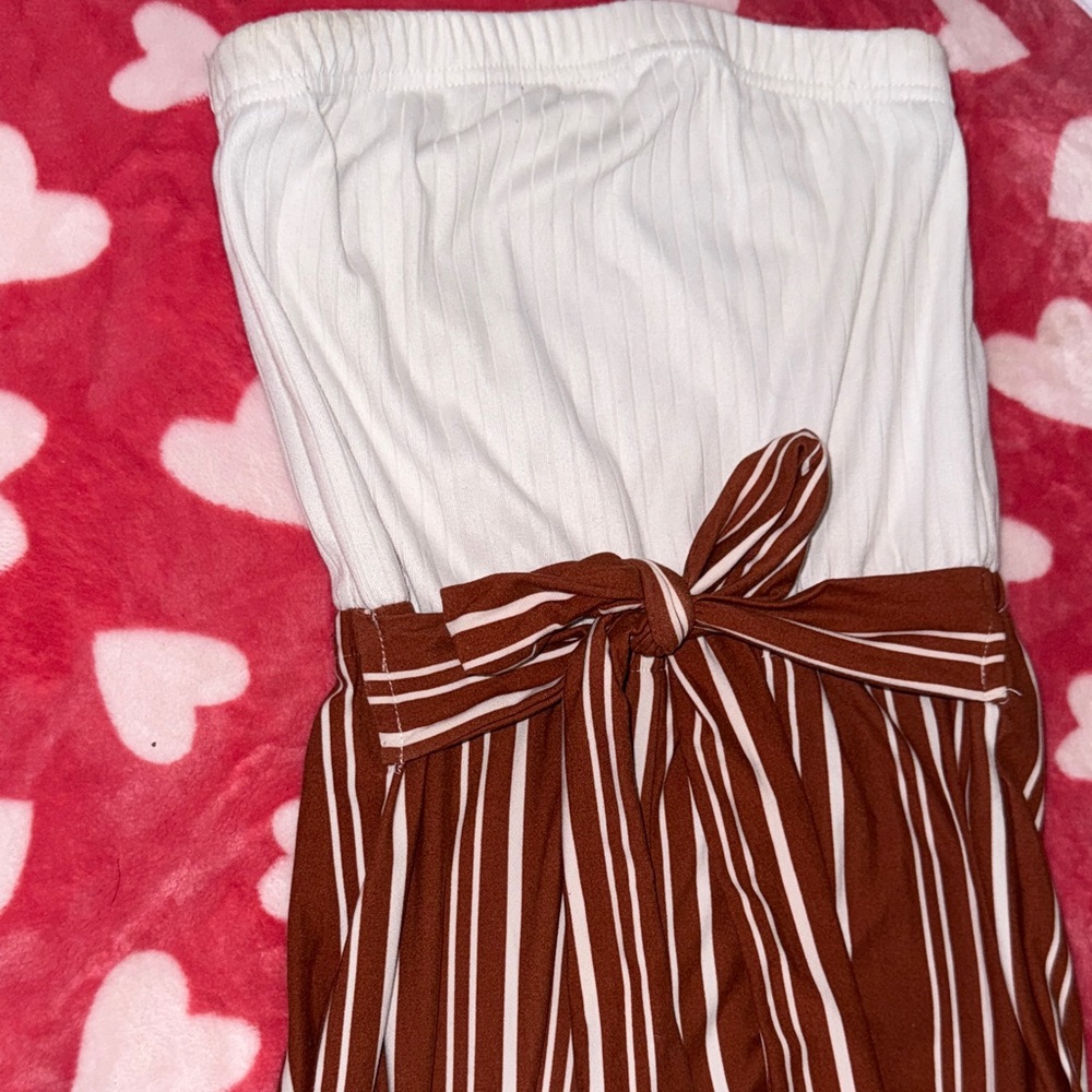 White and Brown Striped Jumpsuit Bell Bottoms